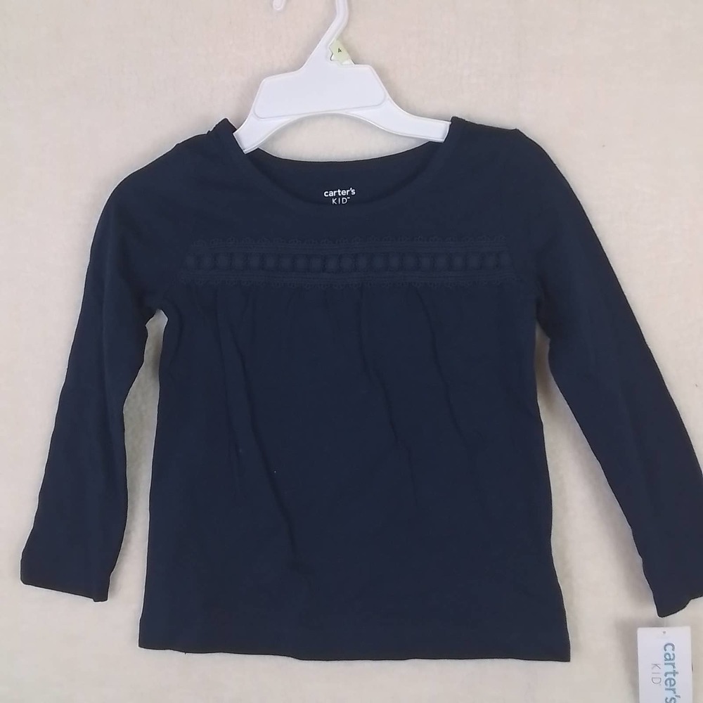 Carter's Kid Long Sleeve Cotton Top Tee Size 4 Navy w/‎ Applique